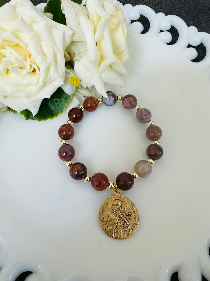 St. Therese of Lisieux with Purple Amber Stones