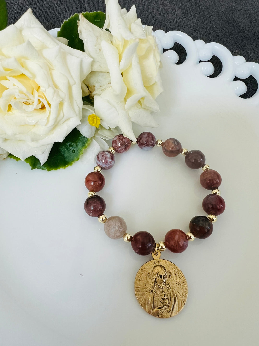 St. Therese of Lisieux with Purple Amber Stones