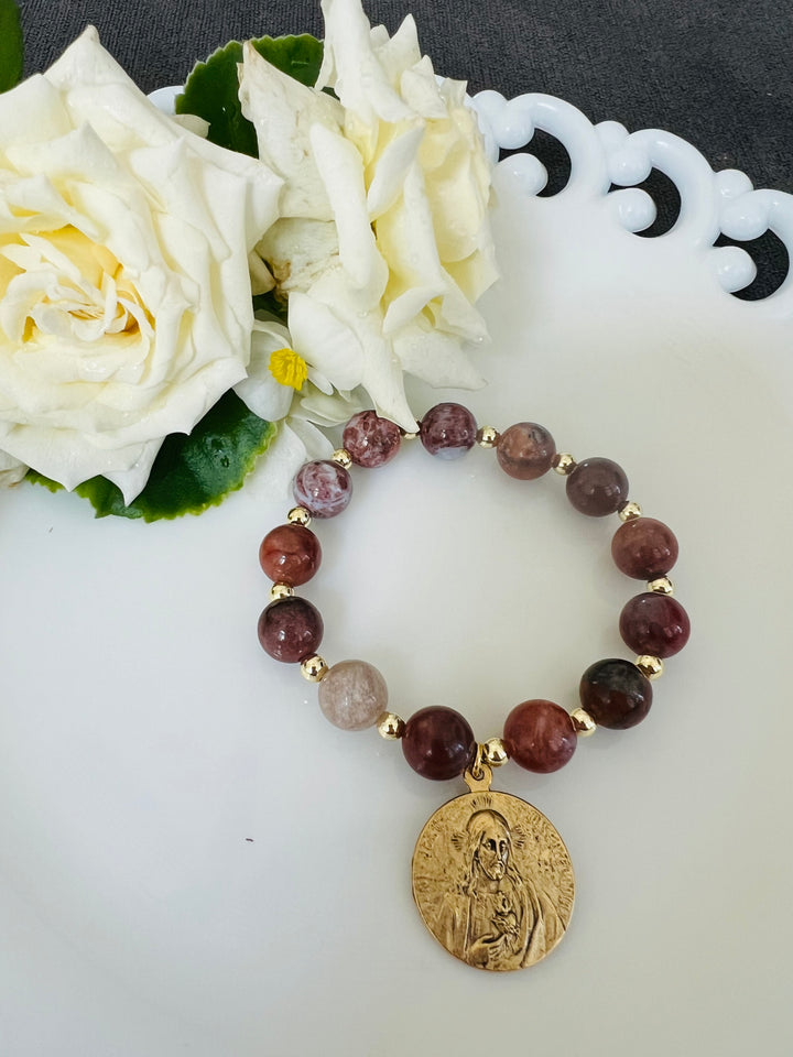St. Therese of Lisieux with Purple Amber Stones