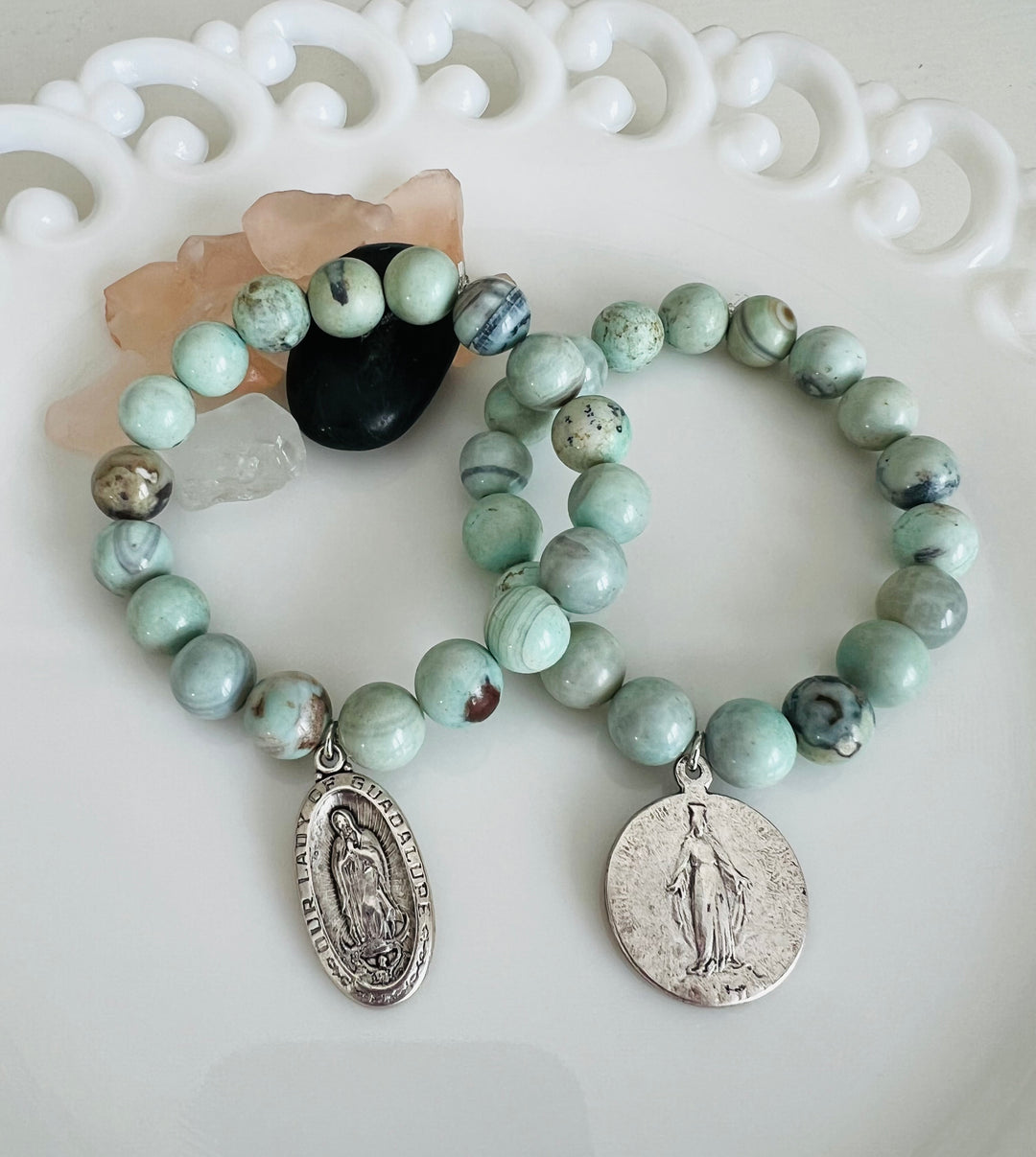 Turquoise Agate and Mary Stretch Bracelet